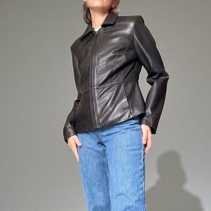 Avanti Y2K Women's Black Leather Jacket Zipup Fitted Genuine Leather Medium